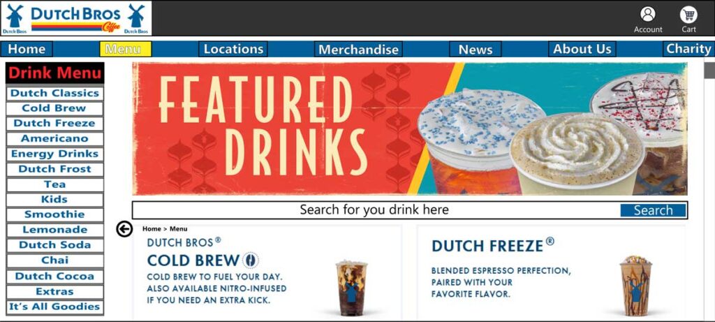 Dutch Bros Menu page Mockup