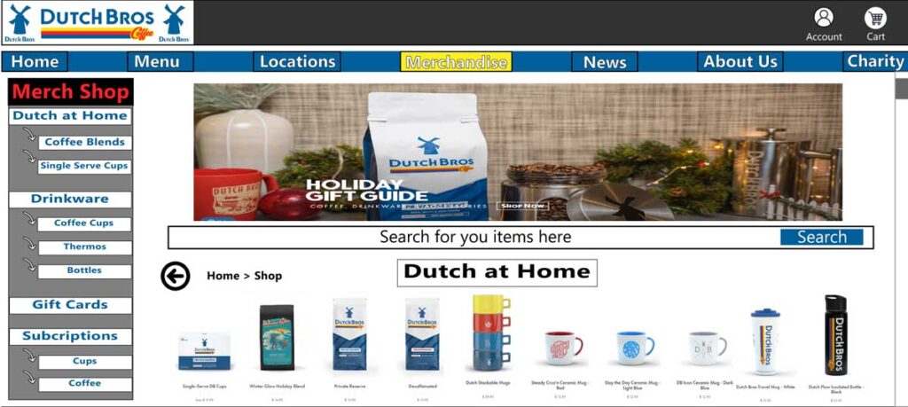 Dutch Bros Shop page Mockup